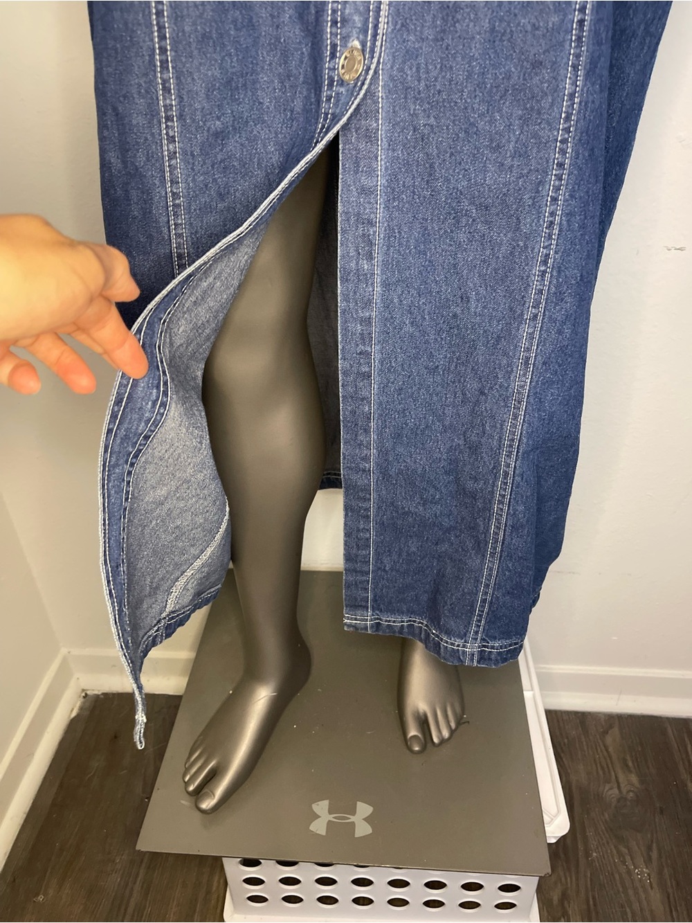 Ashley Stewart Dress 16W Dark Blue Denim Button-Front Maxi Shirt Short Slv - Picture 4 of 7